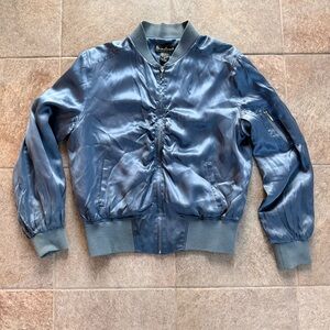 Mercer & Madison 100% Silk Blue Bomber Jacket Size Small